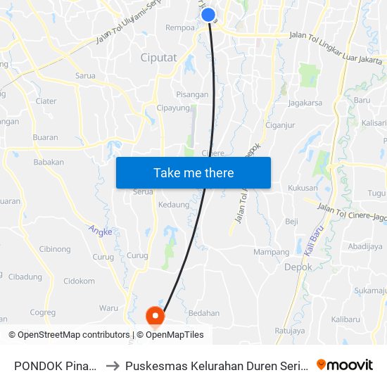 PONDOK Pinang to Puskesmas Kelurahan Duren Seribu map