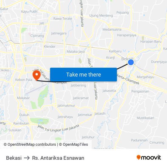 Bekasi to Rs. Antariksa Esnawan map