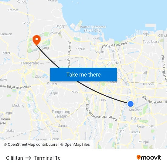 Cililitan to Terminal 1c map