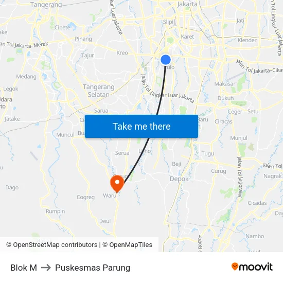 Blok M to Puskesmas Parung map