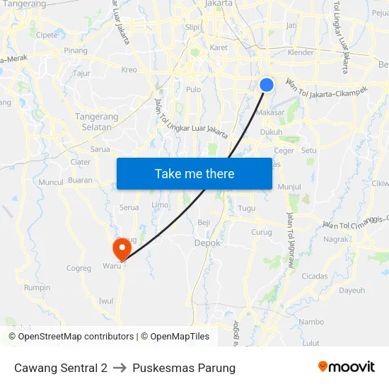 Cawang Sentral 2 to Puskesmas Parung map