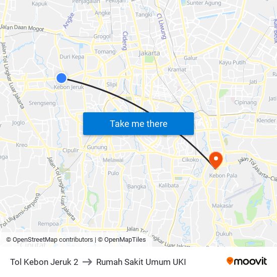 Tol Kebon Jeruk 2 to Rumah Sakit Umum UKI map