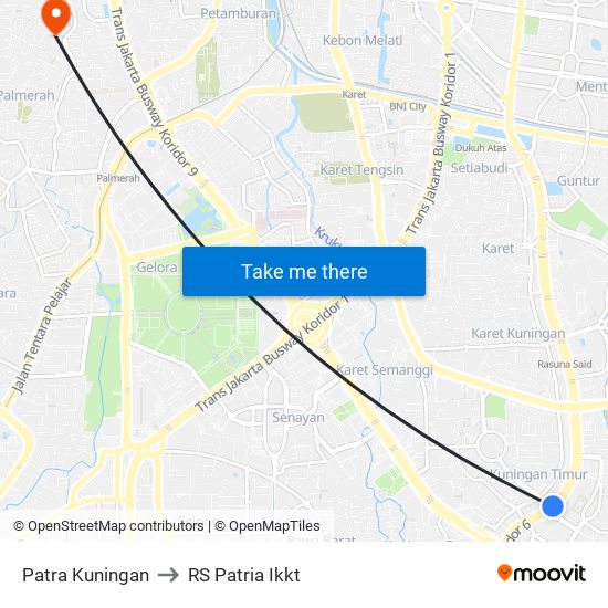 Patra Kuningan to RS Patria Ikkt map