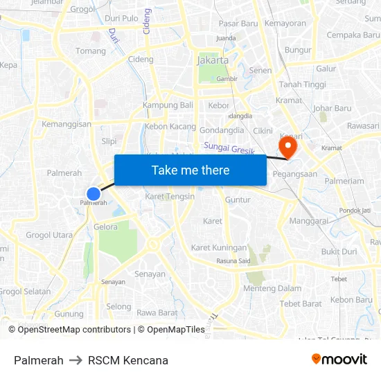 Palmerah to RSCM Kencana map