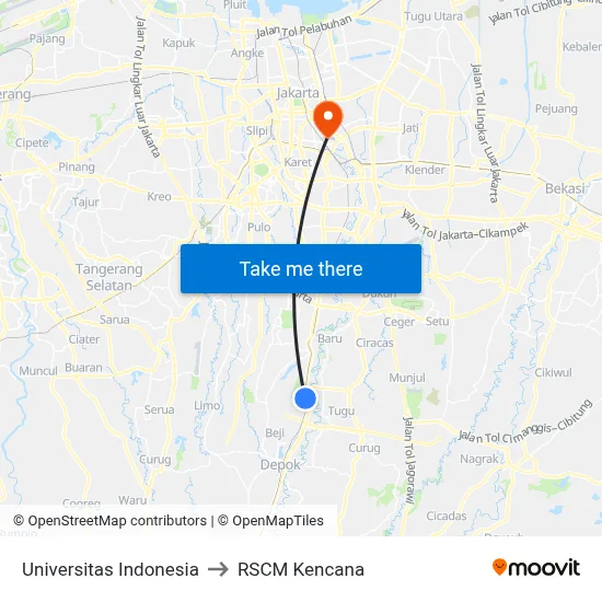 Universitas Indonesia to RSCM Kencana map