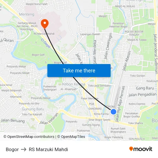 Bogor to RS Marzuki Mahdi map