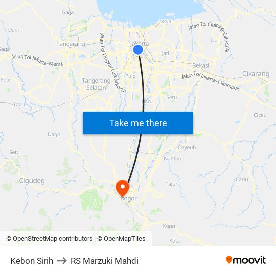 Kebon Sirih to RS Marzuki Mahdi map