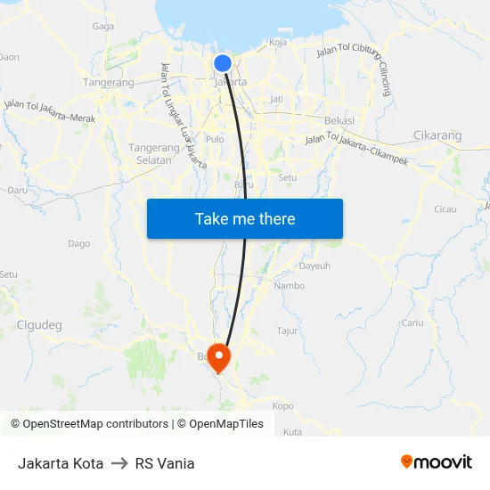 Jakarta Kota to RS Vania map