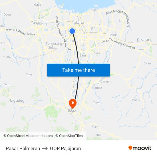 Pasar Palmerah to GOR Pajajaran map