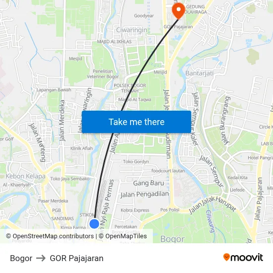 Bogor to GOR Pajajaran map