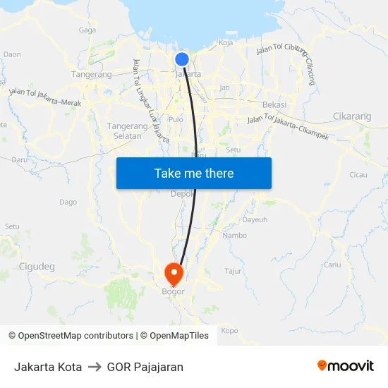 Jakarta Kota to GOR Pajajaran map