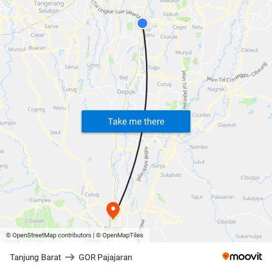 Tanjung Barat to GOR Pajajaran map