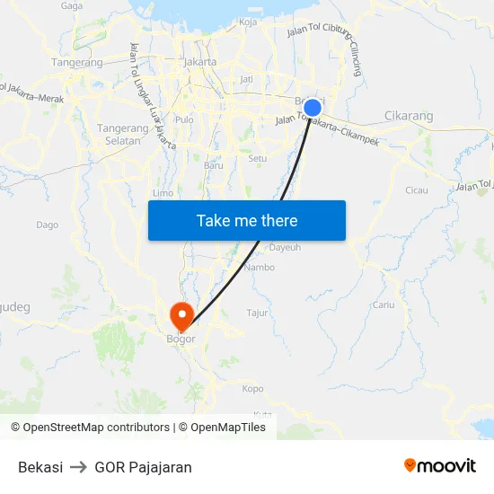 Bekasi to GOR Pajajaran map