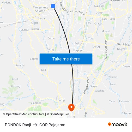 PONDOK Ranji to GOR Pajajaran map