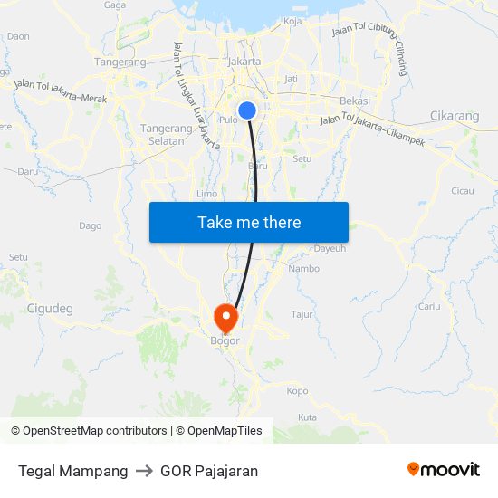 Tegal Mampang to GOR Pajajaran map