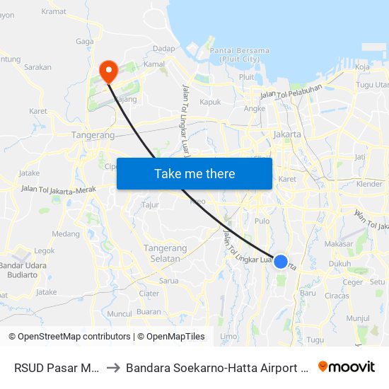 RSUD Pasar Minggu to Bandara Soekarno-Hatta Airport Terminal 2 map