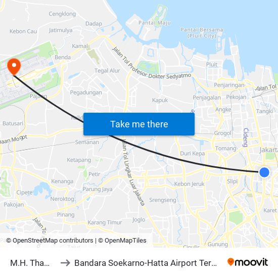 M.H. Thamrin to Bandara Soekarno-Hatta Airport Terminal 2 map