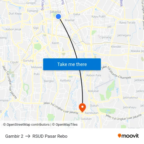 Gambir 2 to RSUD Pasar Rebo map