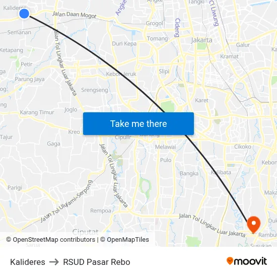 Kalideres to RSUD Pasar Rebo map