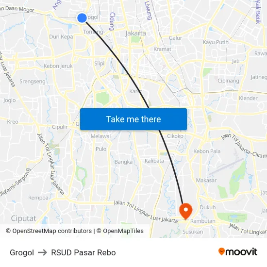Grogol to RSUD Pasar Rebo map