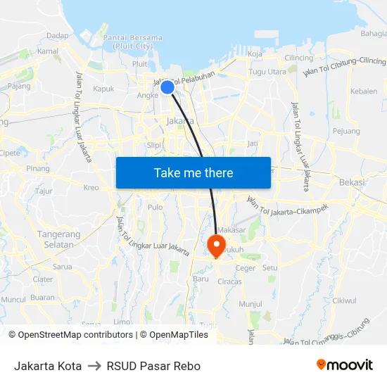 Jakarta Kota to RSUD Pasar Rebo map