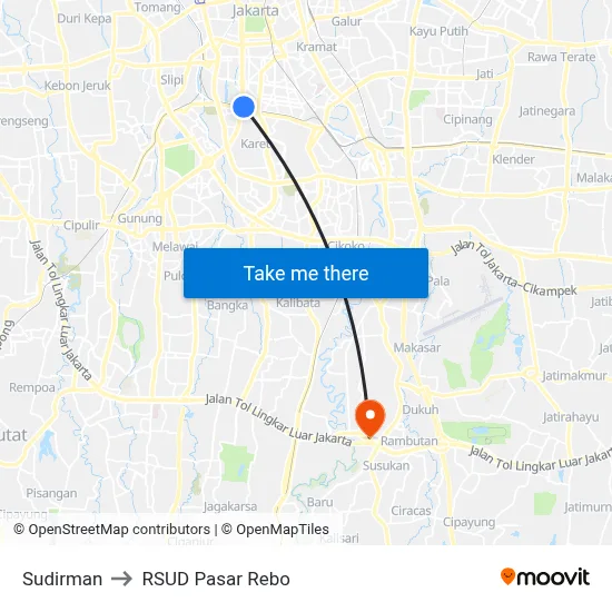 Sudirman to RSUD Pasar Rebo map