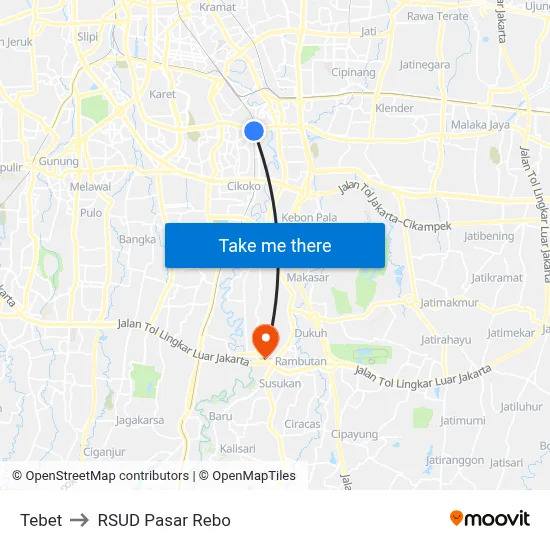 Tebet to RSUD Pasar Rebo map