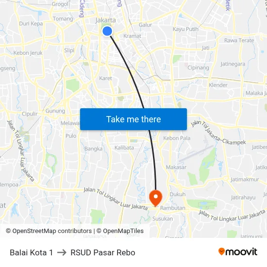 Balai Kota 1 to RSUD Pasar Rebo map