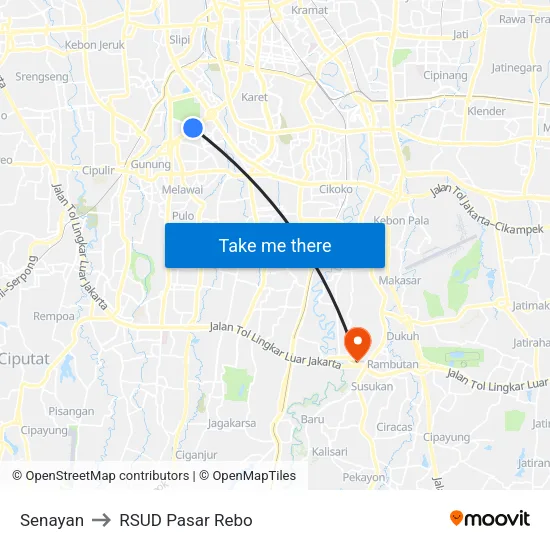 Senayan to RSUD Pasar Rebo map