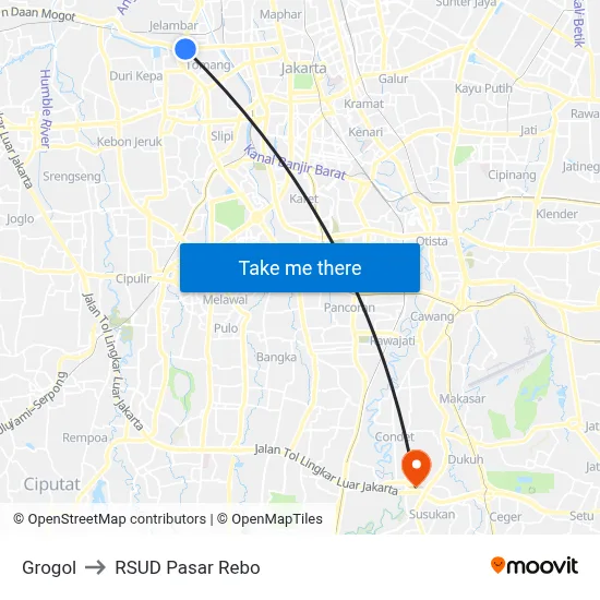 Grogol to RSUD Pasar Rebo map