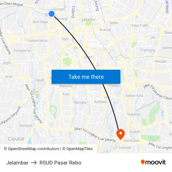 Jelambar to RSUD Pasar Rebo map