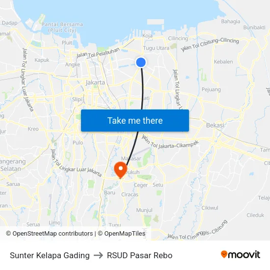 Sunter Kelapa Gading to RSUD Pasar Rebo map