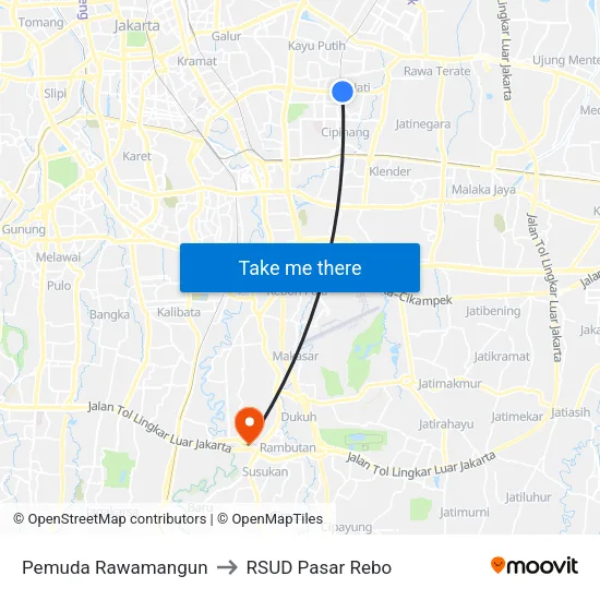 Pemuda Rawamangun to RSUD Pasar Rebo map