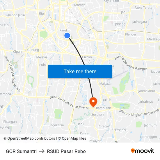 GOR Sumantri to RSUD Pasar Rebo map