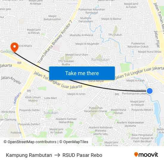 Kampung Rambutan to RSUD Pasar Rebo map
