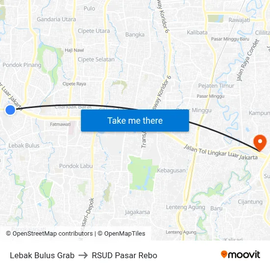 Lebak Bulus Grab to RSUD Pasar Rebo map