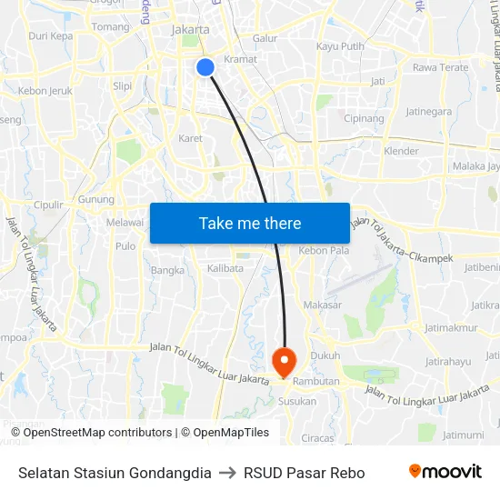 Selatan Stasiun Gondangdia to RSUD Pasar Rebo map