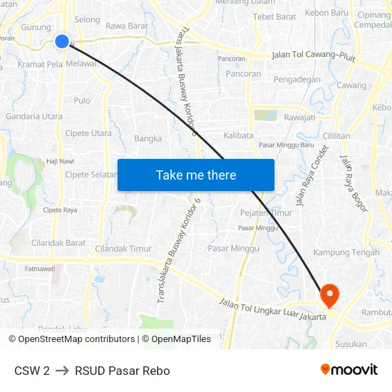 CSW 2 to RSUD Pasar Rebo map