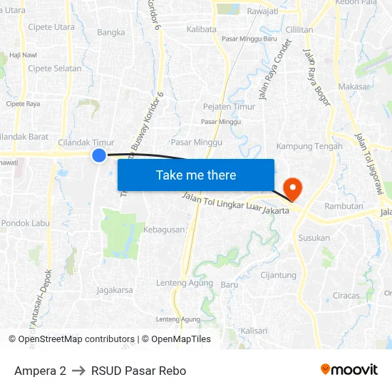 Ampera 2 to RSUD Pasar Rebo map