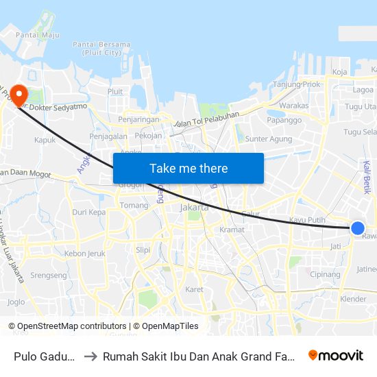 Pulo Gadung to Rumah Sakit Ibu Dan Anak Grand Family map