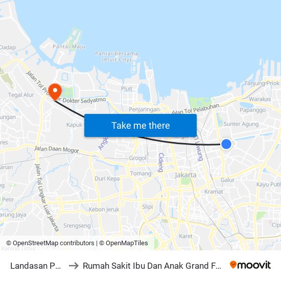 Landasan Pacu to Rumah Sakit Ibu Dan Anak Grand Family map