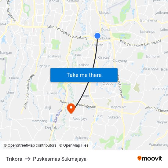 Trikora to Puskesmas Sukmajaya map