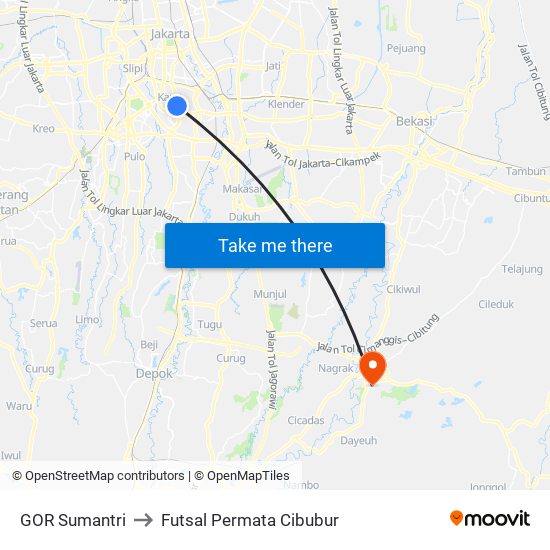 GOR Sumantri to Futsal Permata Cibubur map