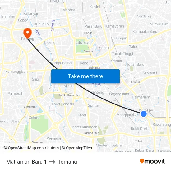 Matraman Baru 1 to Tomang map