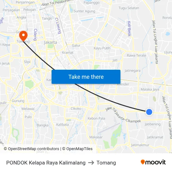 PONDOK Kelapa Raya Kalimalang to Tomang map