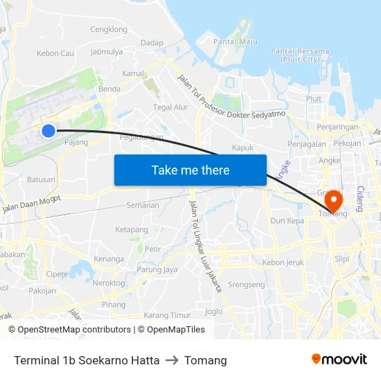 Terminal 1b Soekarno Hatta to Tomang map