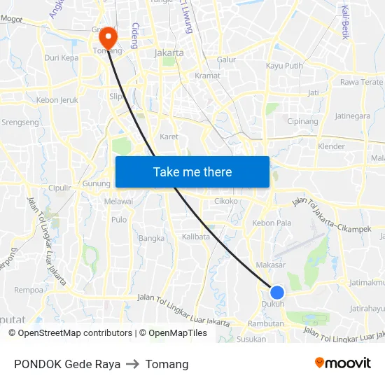 PONDOK Gede Raya to Tomang map