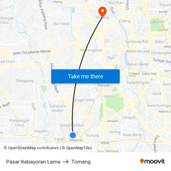 Pasar Kebayoran Lama to Tomang map