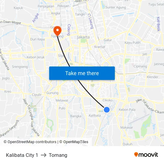 Kalibata City 1 to Tomang map