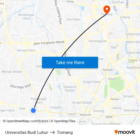 Universitas Budi Luhur to Tomang map